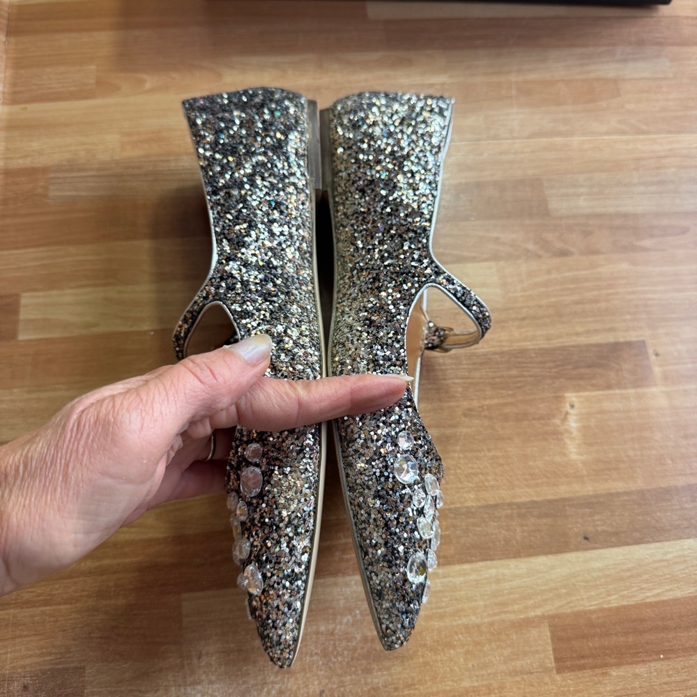 J.Crew Mary Jane flats embellished silver,bronze glitter & rhinestones size 8.5 - Picture 8 of 12